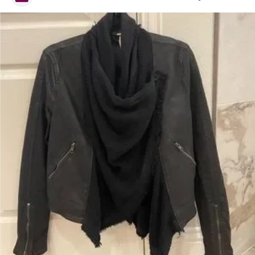 Free People Black Comb Open Waterfall Front Raw Trim Cotton Jacket Sz 6 ✌️❤️EUC‌ - Picture 7 of 16